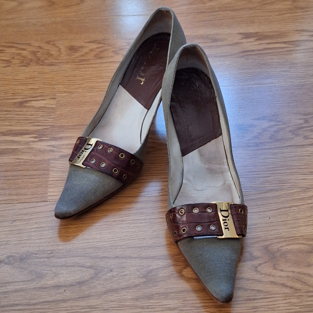 Dior Vintage Canvas Kitten Heels 38